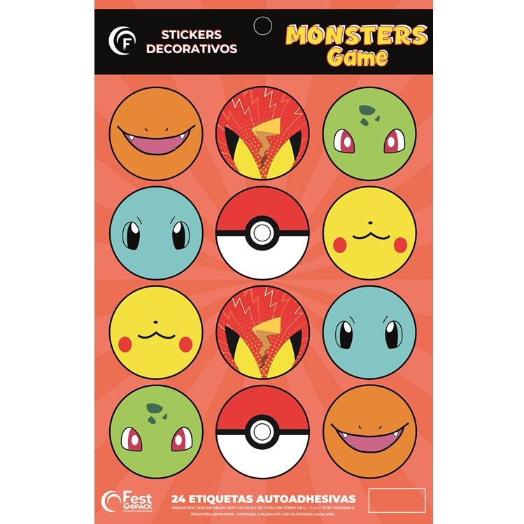 STICKERS AUTOADHESIVOS X24 POKEMON