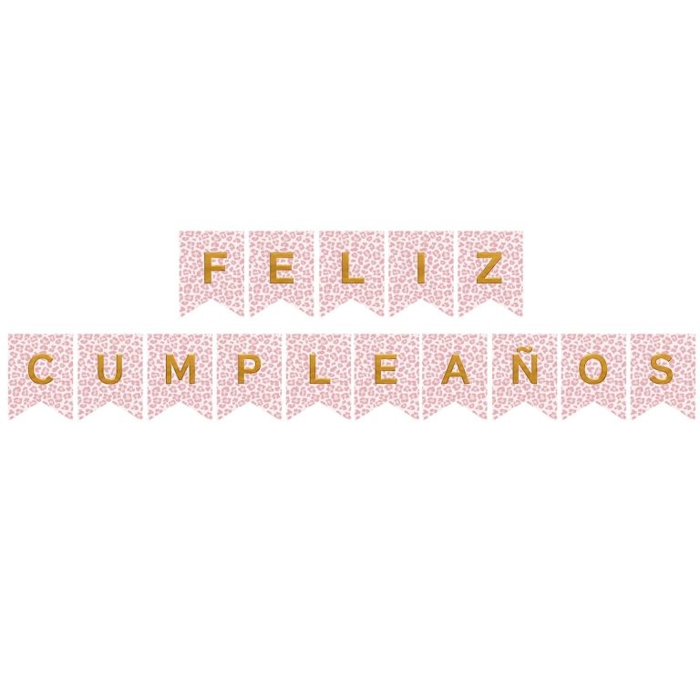 BANDERIN FELIZ CUMPLE ANIMAL PRINT ROSA