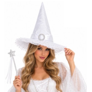 GORRO BRUJA TERCIOPELO BLANCO TUL HEBILLA STRASS