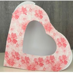 CAJA BOMBONERA CORAZON CON VISOR 17CM FLORES