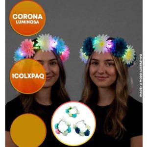 CORONA CON LUZ CON FLORES CRISANTEMOS BICOLOR
