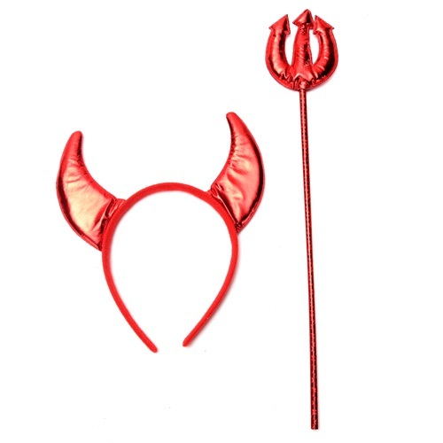 SET DIABLO VINCHA Y TRIDENTE 35CM ROJO