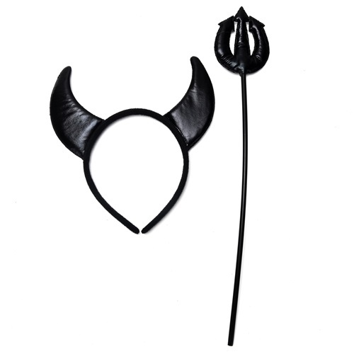 SET DIABLO VINCHA Y TRIDENTE 35CM NEGRO