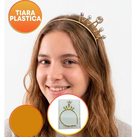 VINCHA PLASTICA CORONA DORADA CON STRASS