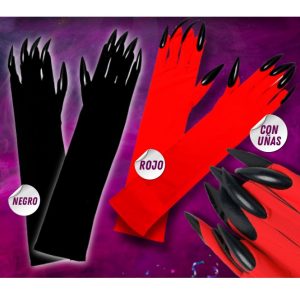 GUANTES CON UÑAS GATUBELA LARGO ROJO / NEGRO