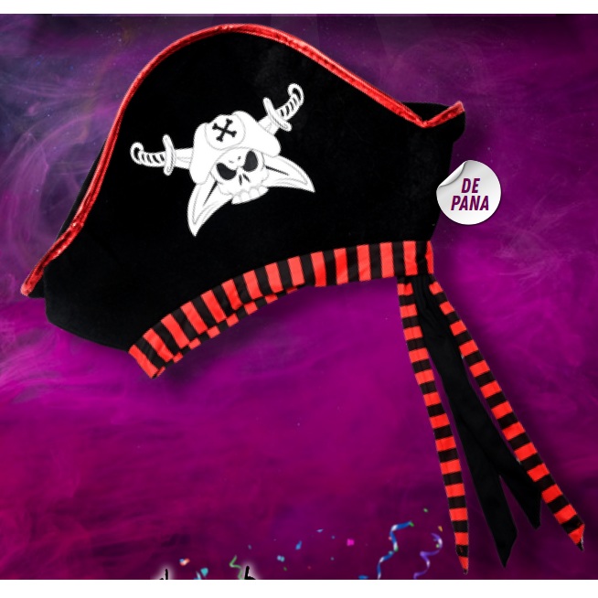 GORRO PIRATA CON TIRA ROJA Y NEGRA