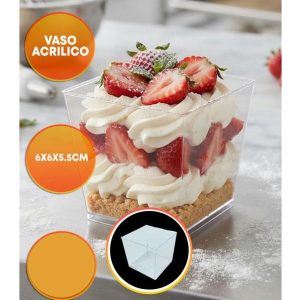 VASO POSTRE ACRILICO X10 CUADRADO 6 X 6 X 5,5 CM