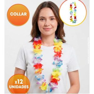 COLLAR HAWAIANO TELA DOBLE MULTICOLOR X12