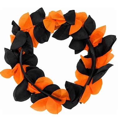 VINCHA HAWAIANA NARANJA Y NEGRO HALLOWEEN